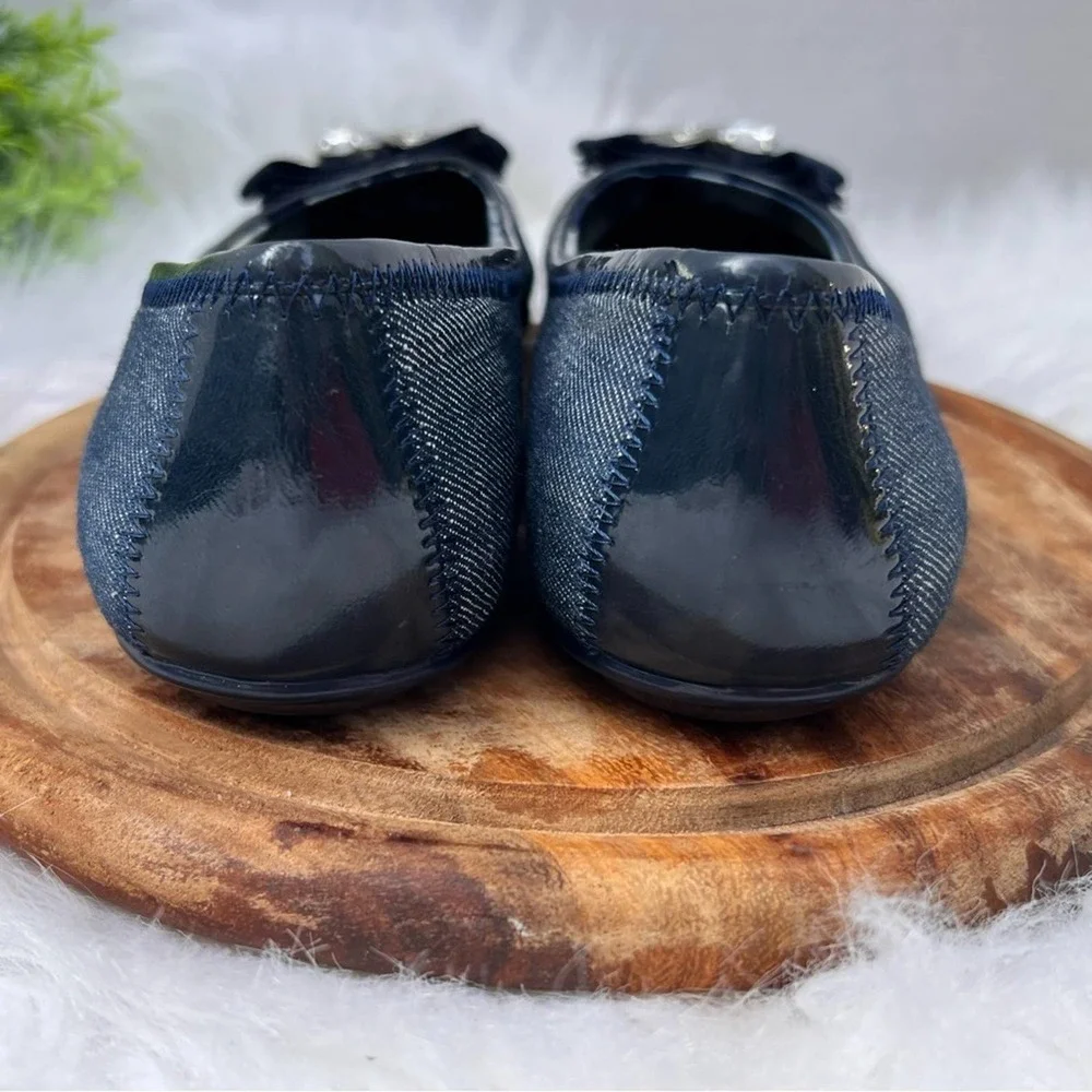 "COACH Poppy Navy/Denim Rhinestone Flats Size 7.5B - Chic Embellished Casual Sho - Picture 5 of 12